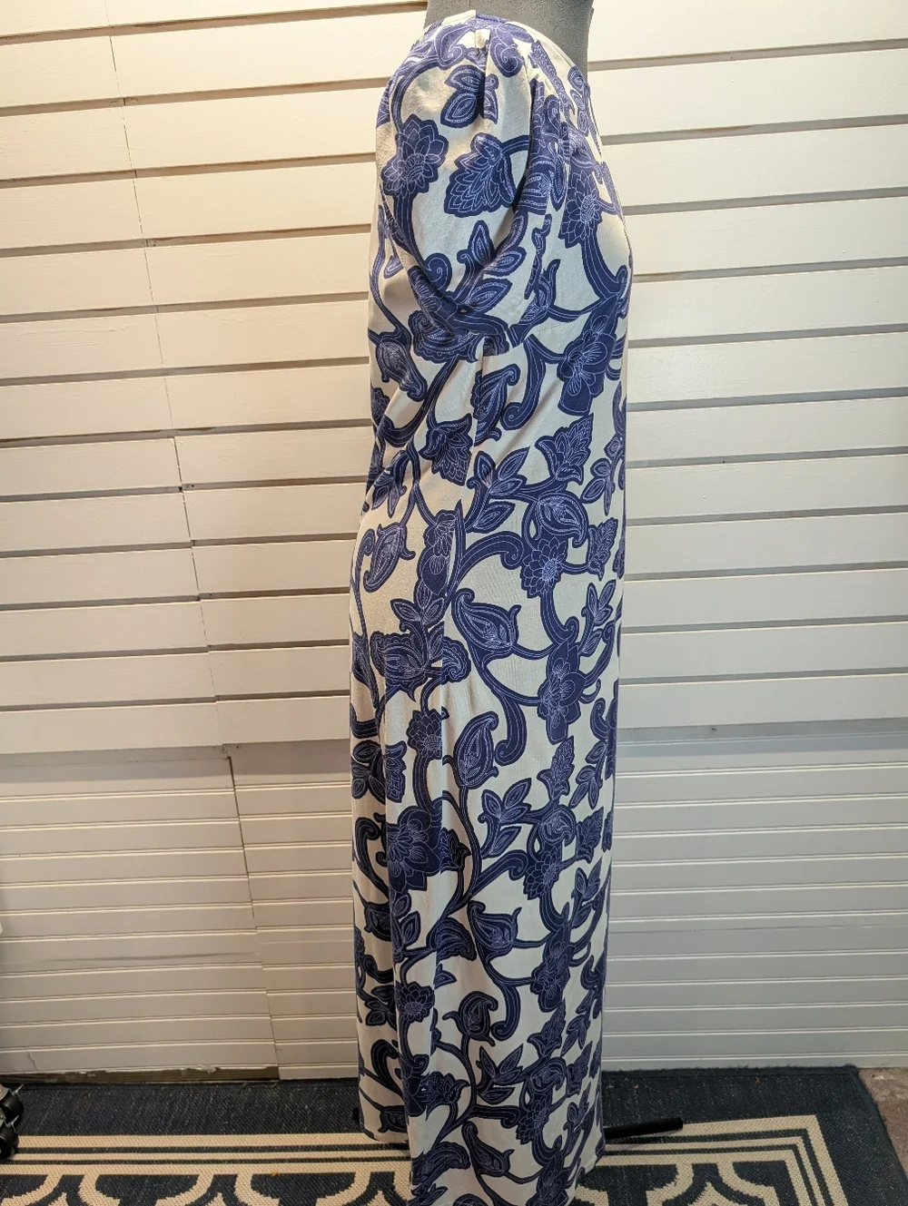 Boden Puff Sleeve Blue Floral Jersey Midi Dress Size 8R EUC - Picture 8 of 12